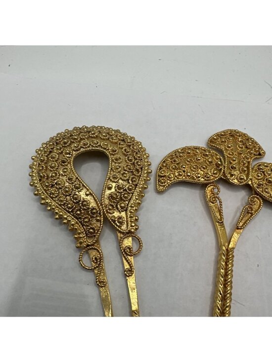 Set Of 3 Bright Gold Tone Ornate Hair Pins Accessories 5.5” Bali Bridal main image 13